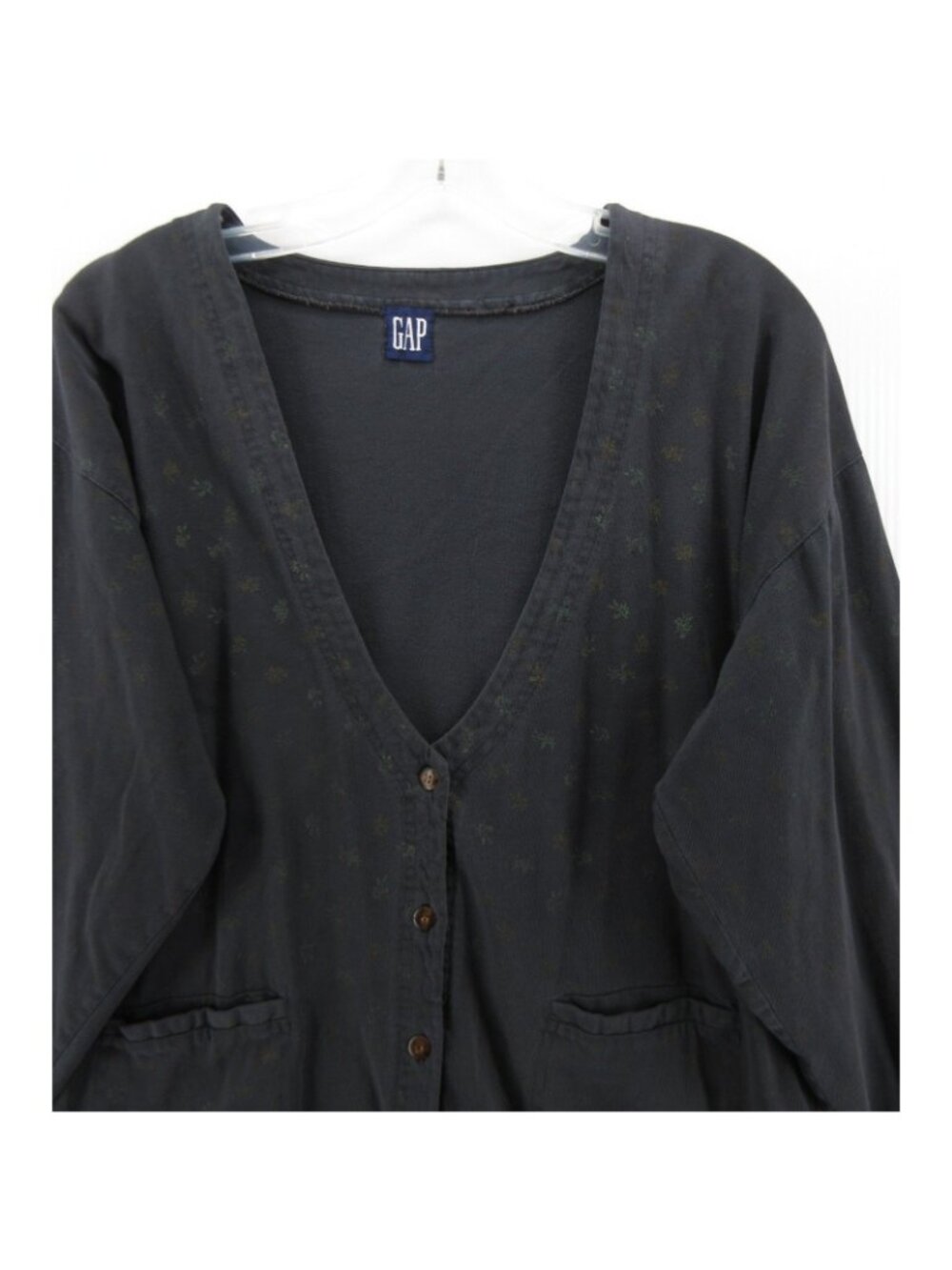 VINTAGE GAP Sweater Large Cardigan Button Up Ditsy Floral Pockets * - Picture 2 of 13